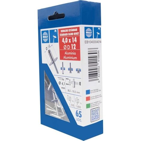Remache c12 cabeza alomada Ø 4,0 x 14 mm bralo 65 uds (1/2)