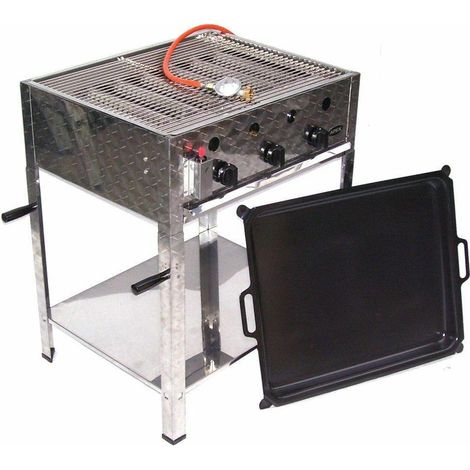 EDELSTAHL GASBRÄTER 10 kW 3 flammig GASGRILL BRÄTER GRILL BBQ Grillwagen Pfanne Set 6