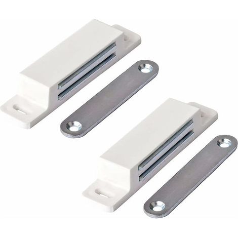 Aimant Porte Placard, Ferme Porte Magnétique Extra Forte - Force de maintien 13kg - Lot de 2 en blanc – Porte de Placard - pour portes, meubles, tiroirs. (1/4)