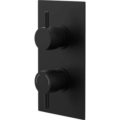 Colore Round Matt Black Concealed Twin Thermostatic Shower Valve with Fully Knurled Control Handles - 1 Outlet