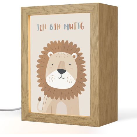 LAMPE DE CHEVET POUR ENFANT Lion - Beige - Animal - Courageux - Citation 15x20 cm