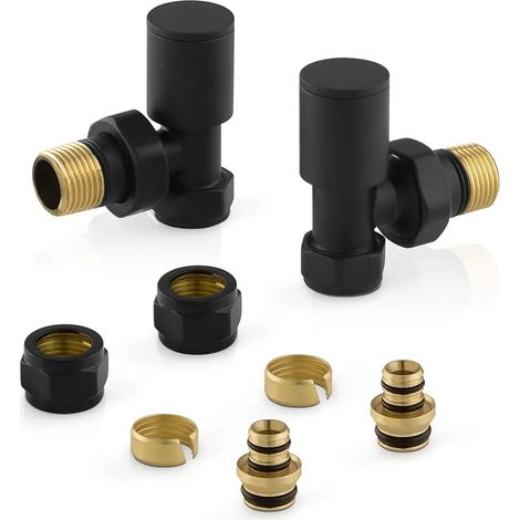 Coppia valvole per termoarredo nere con raccordi multistrato da 16 mm G 1/2