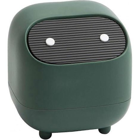 Petite poubelle, poubelle de bureau ninja mignonne avec couvercle, pour chambre à coucher avec 1 rouleau de sac à déchets (poubelle verte) (1/5)
