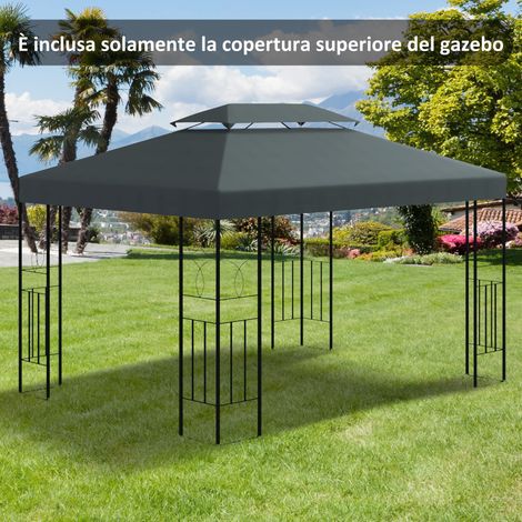 Copertura per Gazebo 4x3 m a 2 Livelli in Poliestere con Cinghie e 10 Fori di Drenaggio, Grigio Antracite (1/5)