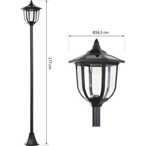 Lanterne solaire LED Outsunny pour jardin, lanterne en plastique, éclairage extérieur pour une utilisation intérieure et extérieure, hauteur 177 cm, 30/60 lumens, idéale pour la décoration de jardin e (1/5)
