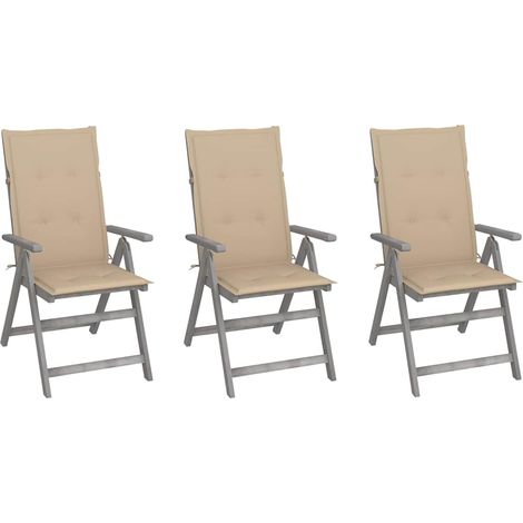 vidaXL Sillas reclinables jardín y cojines 3 uds madera maciza acacia (1/5)