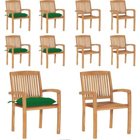 Sillas de jardín apilables 4 uds madera de teca con cojines - Sillas de jardín de madera - Sillas de comedor de teca