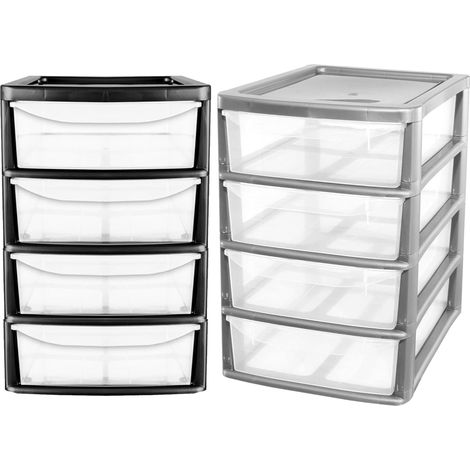 1 x Black A4 Desktop Plastic Storage Drawers Table Top Organiser 4 Pull Out Drawers