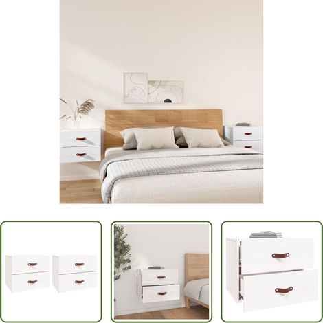 vidaXL Kiefernholz Nachttisch - Wand-Nachttische 2 Stk. Weiß 50x36x40 cm (1/5)