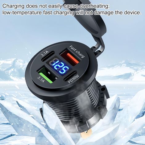 12-24V Car Phone Charger, Waterproof, Dual PD + QC3.0, Four-Port Fast Charging, Multi-functional Car Charger (1/4)