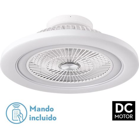 [PRODUIT RECONDITIONNE] FABRILAMP Ventilateur 72w Dc Mato Blanco 5Aspas Transp. 22x58x58cm 6 Vel. 3 Colores C/remoto,memoria,temporiz Y Reg.Intensidad 6120lm