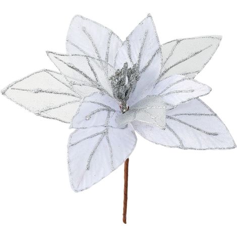 Poinsettia Artificielle - Décoration De Noël Pour Intérieur Et Extérieur - Blanc - 25 x 15 x 15 cm - Lot De 1 (1/5)