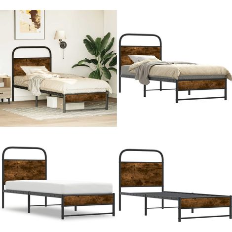 vidaXL Bettgestell ohne Matratze 75x190 cm Räuchereiche Holzwerkstoff (1/5)