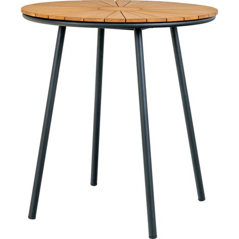 Tavolo Bistrot Cleveland Teak Naturale con Gambe Nere — Ø70×74 cm