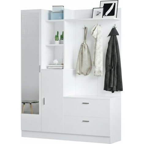 Dmora - Mobile da ingresso Anumali, Entratina appendiabiti, Composizione per atrio, Consolle portaoggetti multifunzione, 140x37h182 cm, Bianco