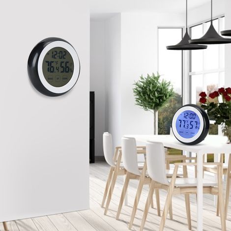 Elektronischer digitaler Touchscreen-Wecker mit Temperatur- und Feuchtigkeitsanzeige, runde Form für Zuhause (1/5)