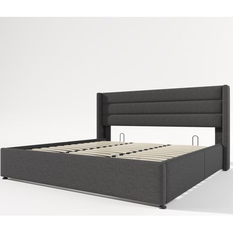 Cama arcón elevable capitoné 180 x 200 cm en lino gris MODENUIT (1/5)