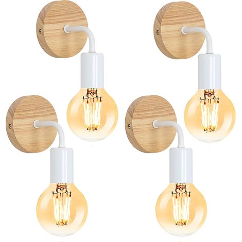 Applique Murale Industrielle en Bois Vintage Blanc, Lampe de Murale Réglable à 360 °, Ampoule E27 Rétro Antique Rustique Lumière Pour Salle de Bain Cuisine Café île Bar Salon Loft - 3 Packs (1/5)
