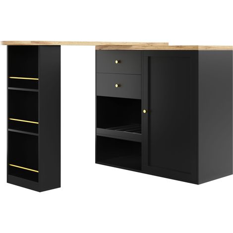 Table-bar pivotante (corps principal 105 x 39 x 102 cm), avec 2 tiroirs et meuble à porte coulissante, rangement ouvert à 3 niveaux, adaptée à la salle à manger / au bureau / au salon, etc. (1/5)