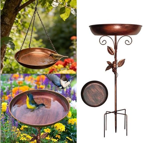 Bebedero/bañera colgante para pájaros, Baño para pájaros de exterior (30 cm de diámetro), Multifuncional: comedero, Altura: 130 cm (1/5)