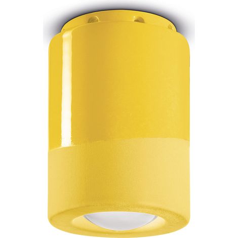 Plafoniera Vintage Decò Pi Ceramica Giallo Limone 1 Luce E14 (1/3)