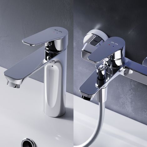 Robinet Salle de Bain Mitigeur lavabo et Mitigeur Baignoire, Chromé, taille S, F408TA39 AM.PM