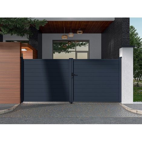 Portail électrique battant aluminium plein L397 x H165 cm anthracite - NAZARIO (1/4)