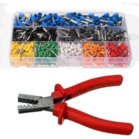 Pince à Sertir TEMPSA Réglable + 800x Cosse Connecteur Virole Embout - Rouge - 14cm - AWG 10-23 (1/4)