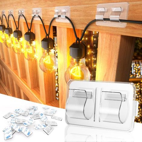 Crochets de fixation pour éclairage extérieur, 25 pinces de câble robustes avec bandes adhésives étanches pour suspendre les guirlandes lumineuses de Noël (1/5)
