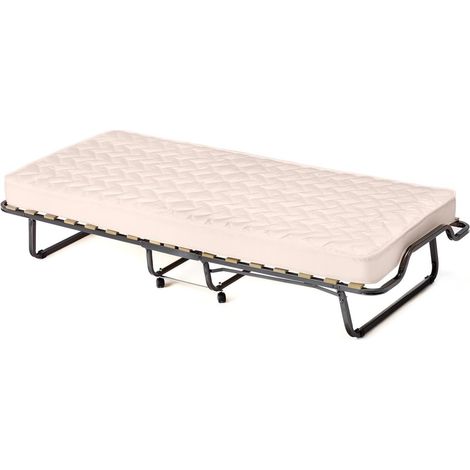 Lettino con ruote materasso in memory foam e capacità di 120kg, Letto pieghevole con struttura metallica Beige (1/2)