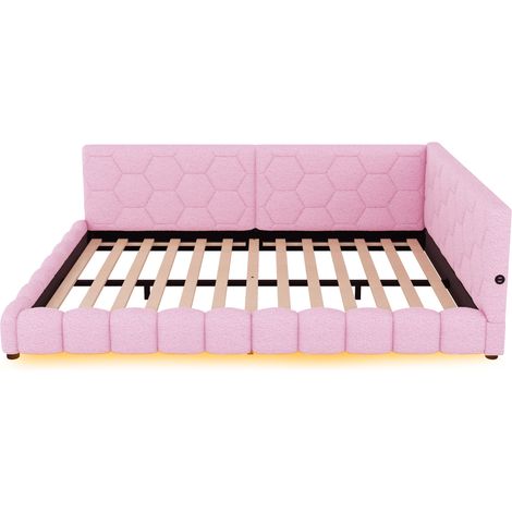 Lit banquette 140 x 200 cm avec sommier, LED 16 couleurs, USB Type-C, rose (1/5)