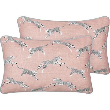 Set of 2 Decorative Cushions ARALES Cotton 30 x 50 cm Pastel Pink Animal Pattern