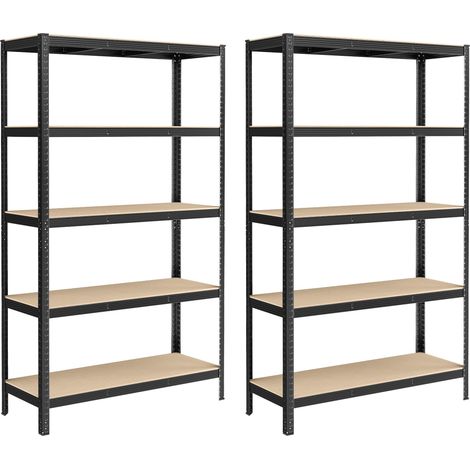 Lot de 2, Étagère de Rangement à 5 Niveaux, 60 x 120 x 200 cm, Capacité 750 kg, Planches Réglables, Style Industriel, pour Cuisine, Salon, Noir GLR060B02 (1/5)