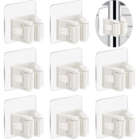 3-h Wall-mounted Broom Holder Without Drilling, 8 Pieces Adhesive Broom Holder Wall Mounted Broom Holder For Kitchen Bathroom Garden (white) (1/5)