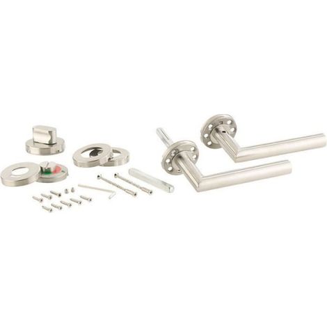 Poignées de porte et rosette en acier inoxydable pour salle de bain et WC - - Double - Demi-tour (1/4)