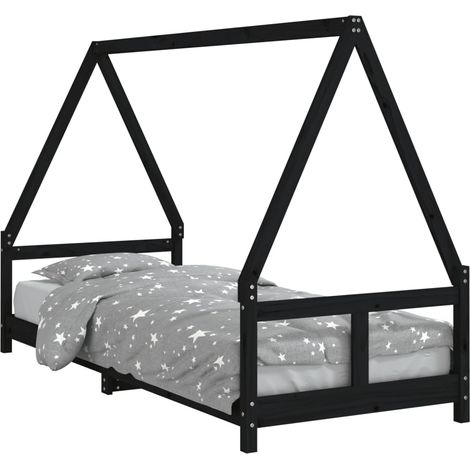 Cadre de lit pour enfants noir 80x200 bois de pin massif (1/5)