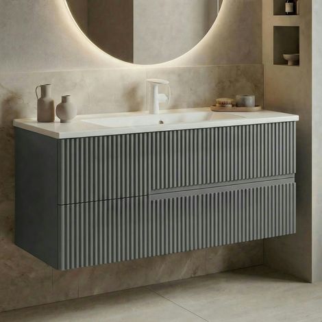 Meuble vasque suspendu 120 cm gris 2 tiroirs ORA (1/5)