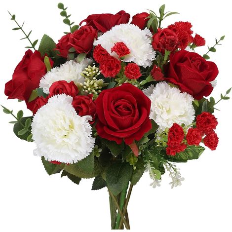 Fleurs Artificielles Roses en Soie Bouquets Fleurs Faux d'oeillet (1/5)