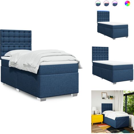 Sommier à lattes de lit avec matelas Bleu 90x200 cm Tissu - Lit Plateforme - Lit Double - Lit Design - Lit Moderne - Matelas À Ressorts Ensachés (1/5)