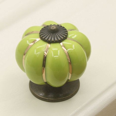 Poignée de meuble en céramique citrouille pour porte, tiroir, placard et armoire - Vert pomme, bouton de tirage décoratif (1/2)