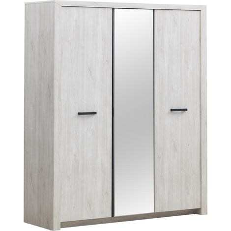 Matelpro - Armoire contemporaine 173 cm chêne blanc Curtis - Moderne & Design -Chêne blanc - Deux compartiments avec une penderie et deux étagères - un compartiment central avec 4 étagères -Types de p (1/2)