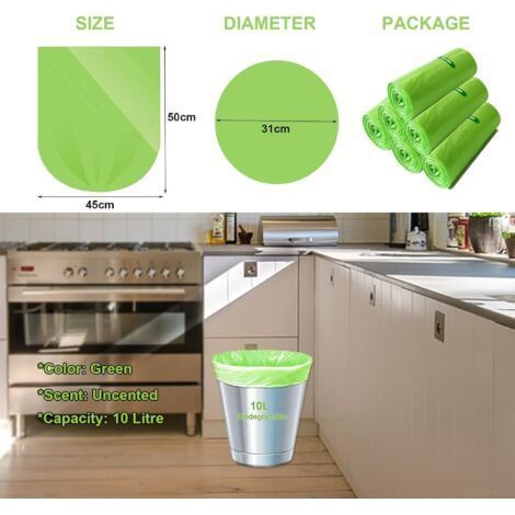 Lot de 200 sacs poubelle biodégradables de 10 L – Compostables, à base d'amidon de maïs – Étanches et anti-odeurs – 45 x 50 cm (1/4)