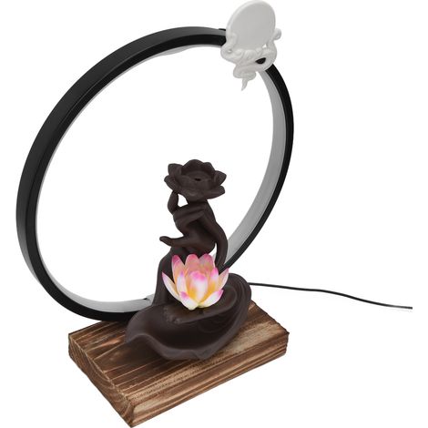 Brûleur d'encens USB en forme de main de Bouddha, brûleur d'encens LED à reflux, porte-encens décoratif pour la maison, nénuphar rose (1/5)
