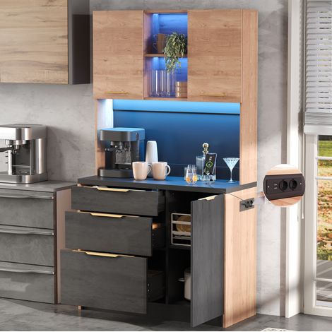 Armario Alto de Cocina Moderno con 3 Cajones, 1 Puerta, LED Regulables y Toma EU, para Cocina, 100 × 40 × 180 cm (1/5)