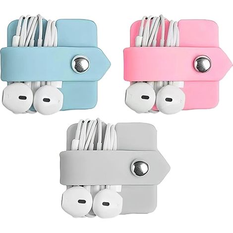 3 Organisateurs de Câbles en Silicone, Attaches à Bouton-Pression (1/5)