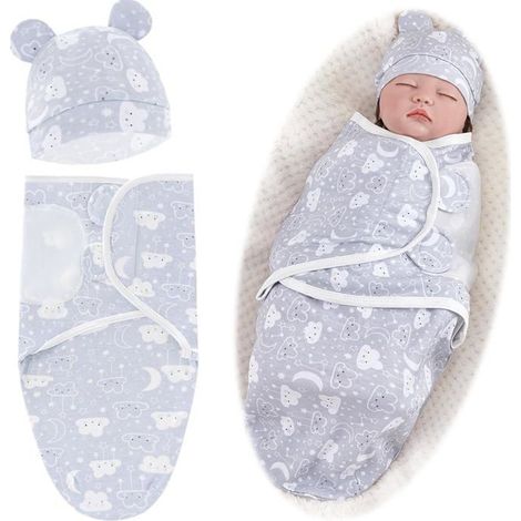 Langes Bébé 100% Coton Gris 0-6 Mois - Couverture Emmaillotage - Nouveau-né Garçon/Fille QIEDOVIEY (1/5)
