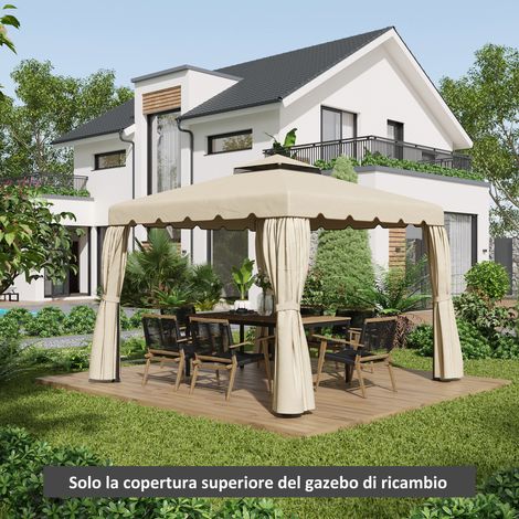Toile de remplacement en polyester beige pour tonnelle de jardin 3x3m à toit à deux niveaux (1/5)
