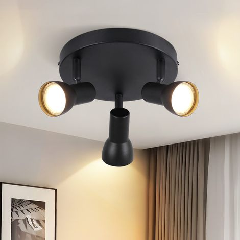 GBLY Deckenstrahler 3 Flammig Deckenlampe Flur - Schwarz Deckenleuchte Modern Design Rund Strahler Innen Deckenspots Metall GU10 Schwenkbar für Schlafzimmer Wohnzimmer Küche(Ohne Leuchtmittel) (1/5)