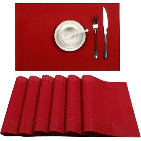 Sets de Table Lavables Antidérapant Résistant à l'usure à la Chaleur,Facile à Nettoyer, Rouge 10pcs (1/5)