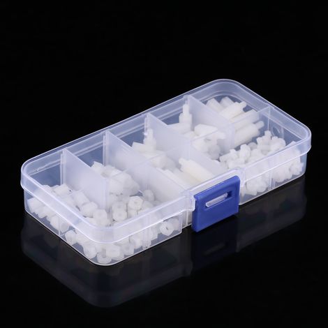 Kit de 180 vis et écrous hexagonaux M3 blancs (mâle et femelle) avec boîte. (1/5)